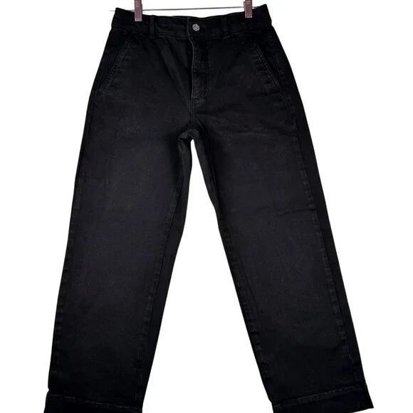 Everlane The Barrel Pant Black 4R High Rise Wide Leg Ankle Crop Organic Cotton - Picture 2 of 10